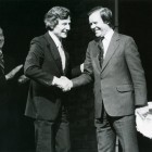 Peter Ebert congratulates Peter Hemmings (background Sir PAtrick Thomas (1977 farewell)
